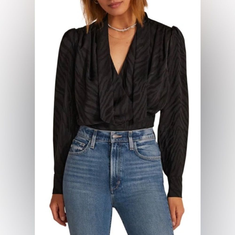 FAVORITE DAUGHTER The Joan Zebra Jacquard Blouse In Black Zebra, NWOT